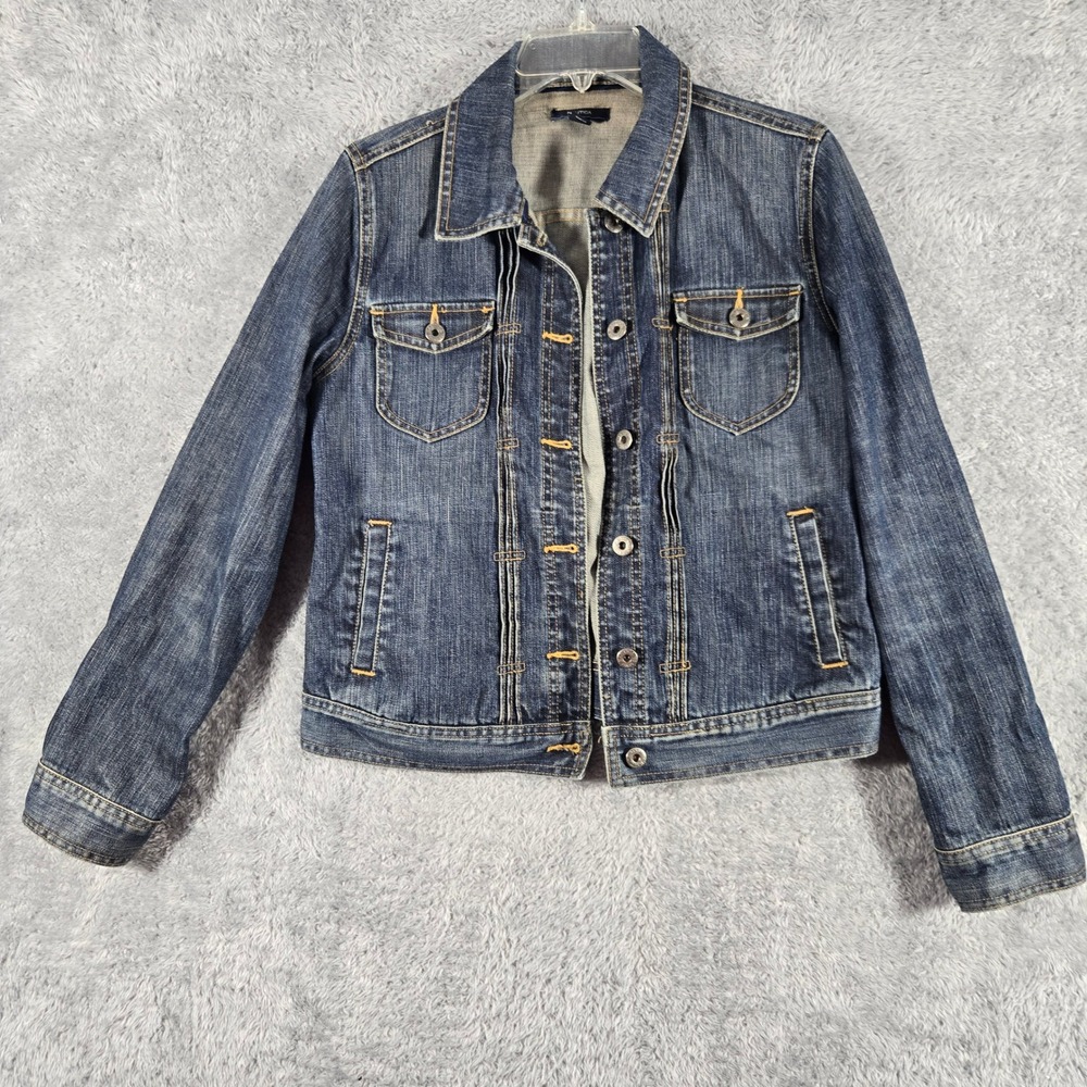 Nautica Womens Medium Wash Denim Trucker Jacket Pleated Front Stretch Size M